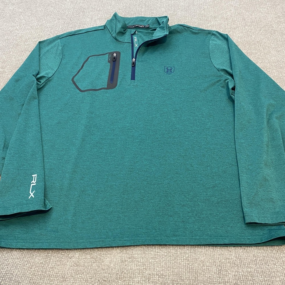 Ralph Lauren RLX‎ Pullover Mens XL Green Quarter Zip Golf Stretch Chest Pocket